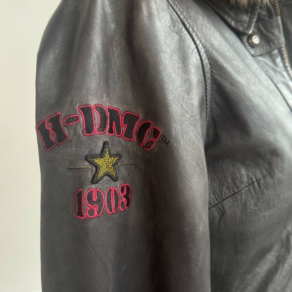 Harley-Davidson Women’s Brown Gray Goatskin Leather Jacket Fur Trim Hood Medium - Picture 6 of 16